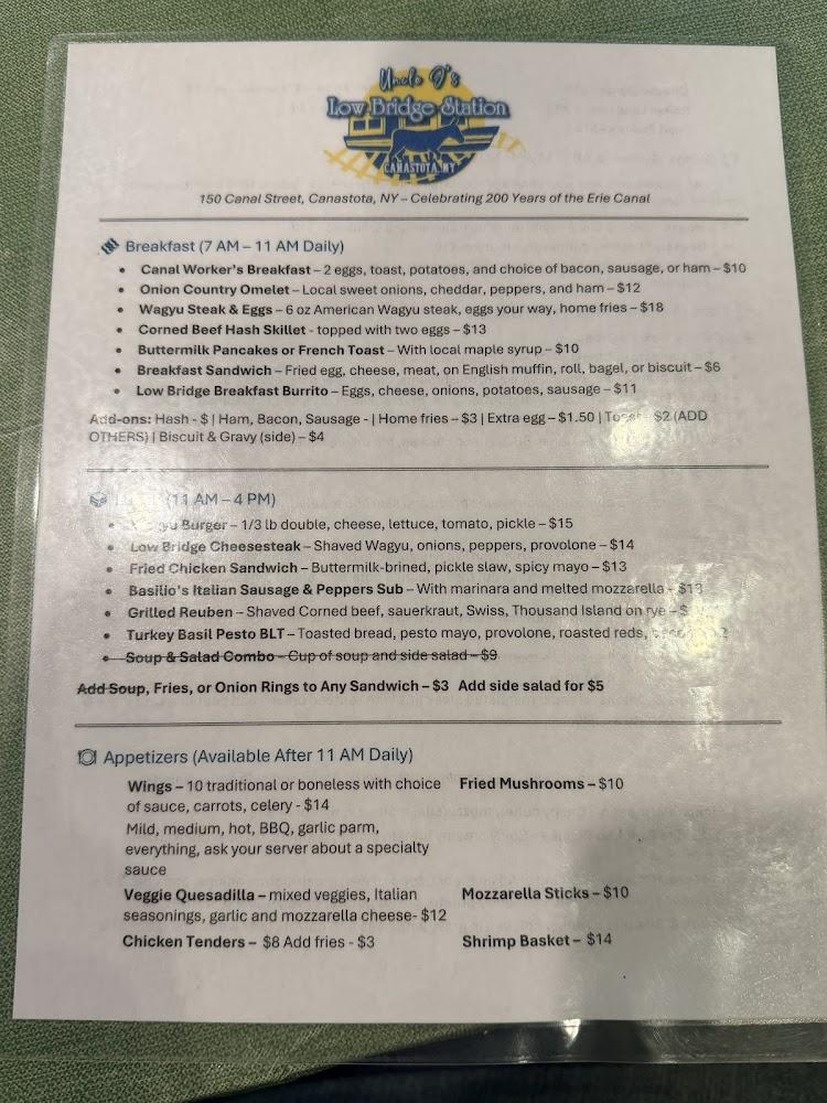 Uncle J's Low Bridge Station Menu image 4